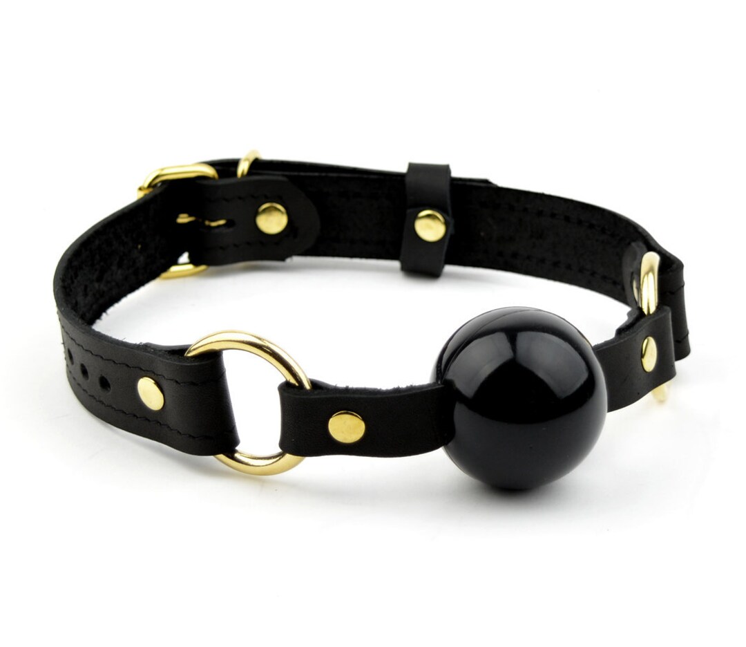 BDSM Ball Gag Gold and Black Leather Premium Bondage Restraint Etsy