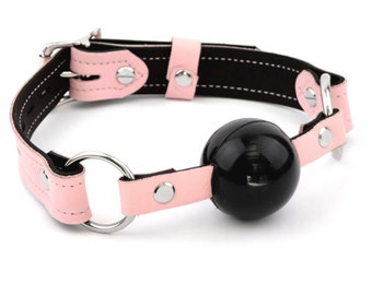 Blush Rosa Leder & Stahl Premium Single Strap Ball Knebel - Schwarz Ball | Luxus Handgefertigter Submissive Bondage Kink Fetisch | Ga03PpBlk