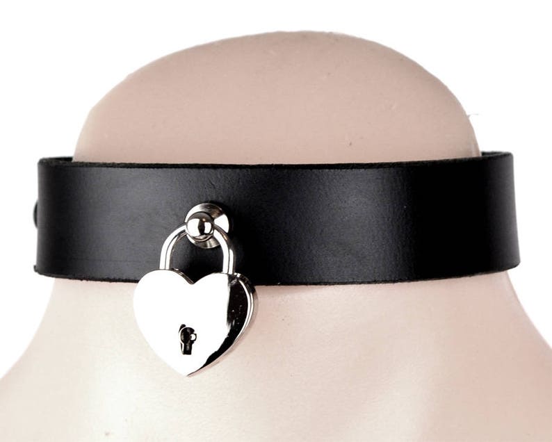 Black Leather /& Silver Love Heart Padlock Collar Handcrafted Leather BDSM Choker Mercy Industries Col25