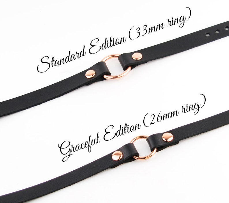 Secret Message Kitten Bell Custom Engraved Collar Handcrafted Leather with Rose Gold O-Ring & Kitty Bell Choker col52rgbl image 4