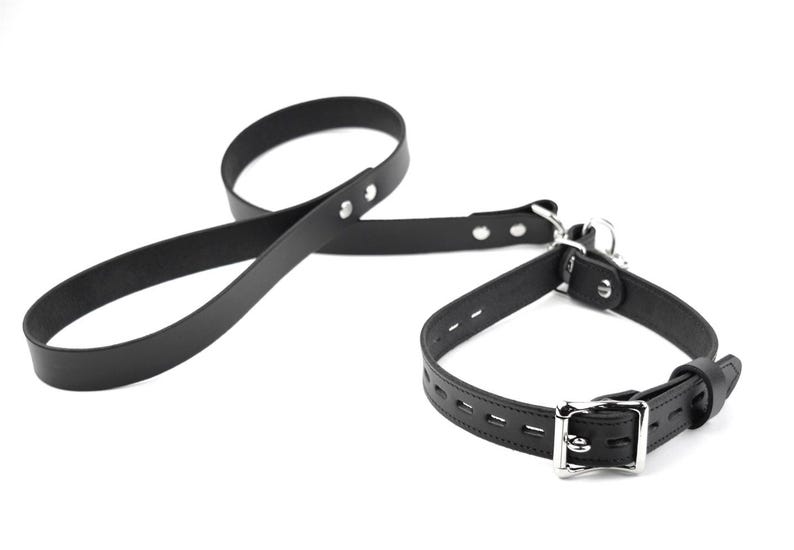Choke Collar & Leash Black Leather With Rose Gold | Handcrafted Black ...