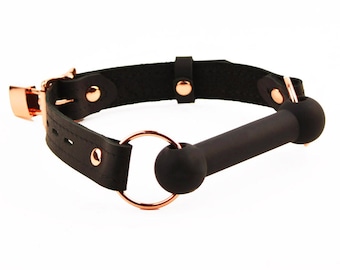 Black & Rose Gold Leder Gebiss Knebel BDSM Zurückhaltung Pony Premium Qualität Bondage Rollenspiel sexy Locking Ga07blkRg