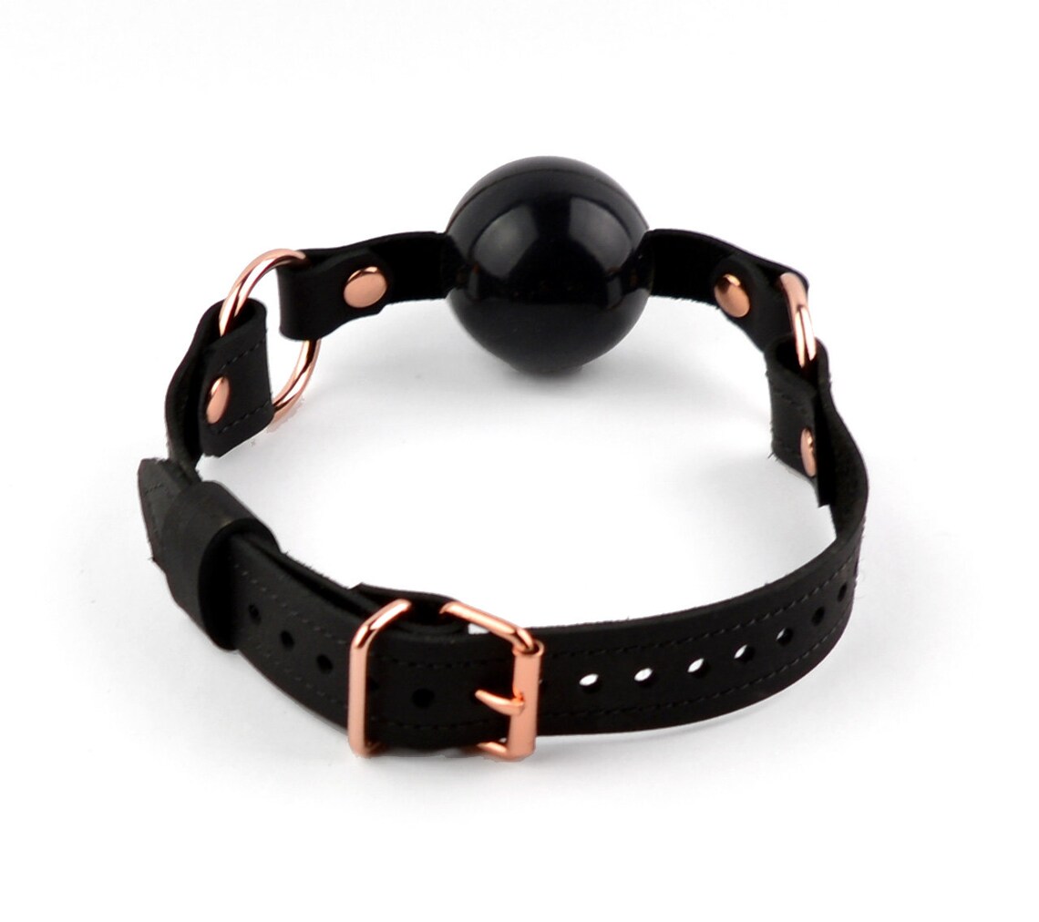 BDSM Ball Gag Rose Gold and Black Leather Premium Bondage Etsy