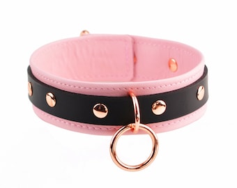 Blush Pink Leather Collar | Rose Gold Bondage Collar, Handcrafted