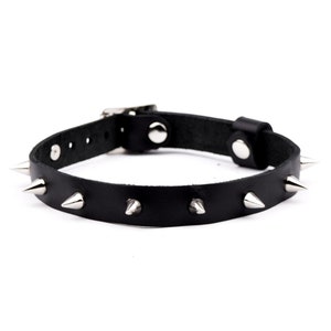 Black Leather Beautiful Leather Collar with Studs Spikes | Alternative Fashion Punk Goth Choker | Kink Fashion Day Collar
