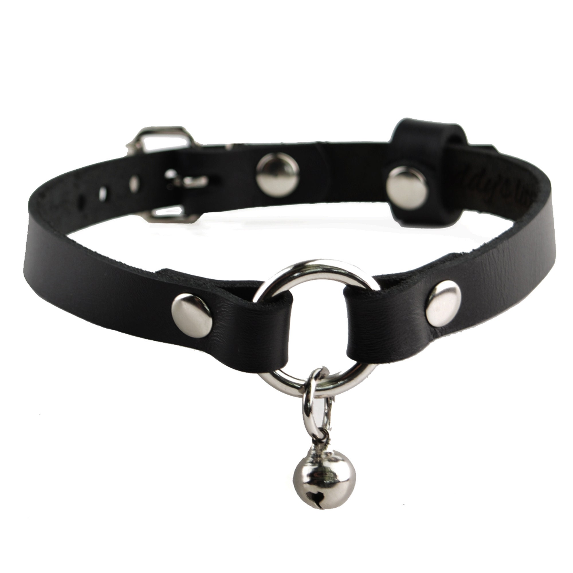 Collier personnalisé gravé pour chaton en forme de grelot à message secret | Fait main en cuir avec joint torique argenté et tour de cou Kitty Bell |