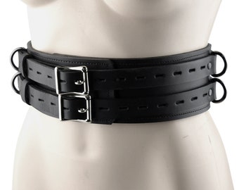 Lockable Black Leather Bondage Belt: Heavy Duty Restraint, Custom Made