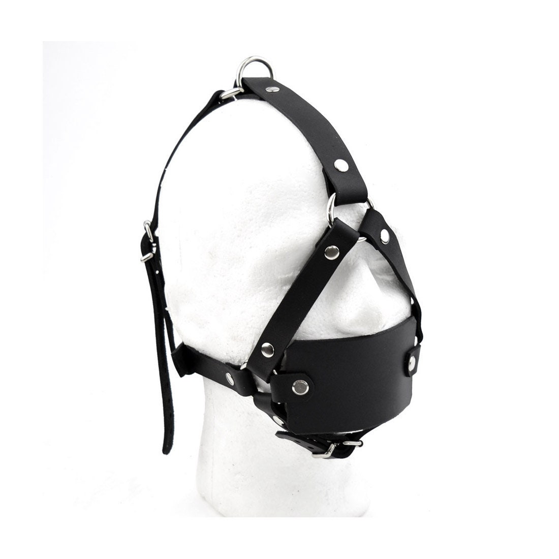 Leather Flat Panel Gag BDSM Bondage Restraint Head Harness pic