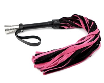 STUNNING PREMIUM handcrafted leather flogger quality leather Black and Pink Combination whip wh1blkPnk