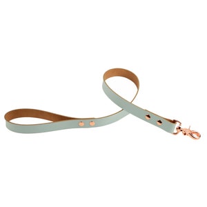 Aqua Adore leather leash 75CM / 30&quot; Rose Gold appointed Handcrafted Perfect to go with our collars Lsh1AqRg