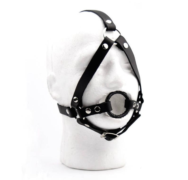 Bondage BDSM Leather Ring Gag head harness STRiCT head harness trainer restraint premium quality ga1BlkRngD 