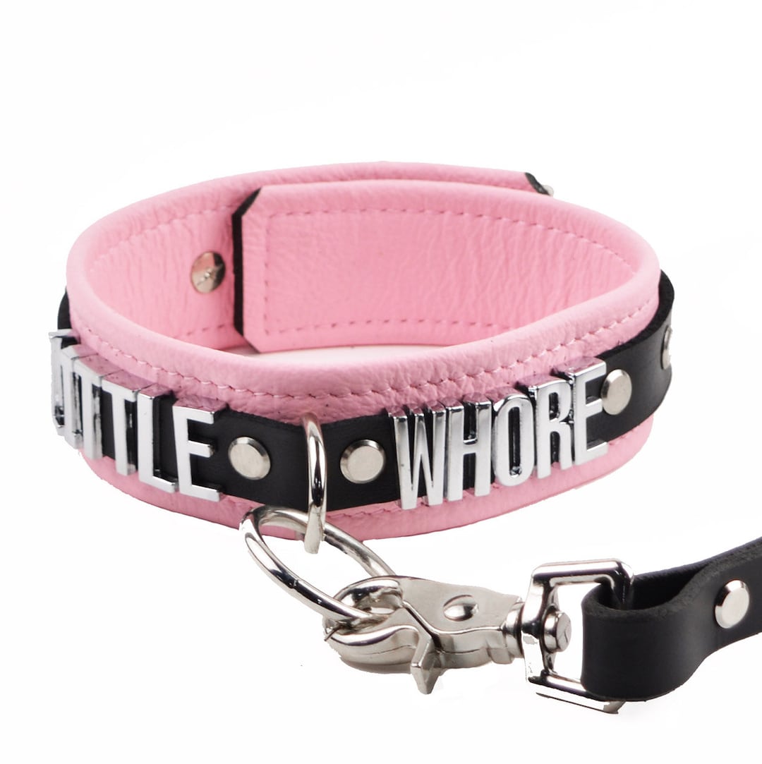 Blush Pink Leather Custom Silver Lettering Bondage O-ring Collar ...