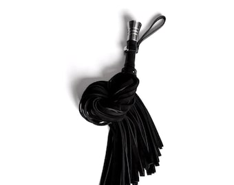 Premium Leather Suede Flogger with Silver Handle - Black
