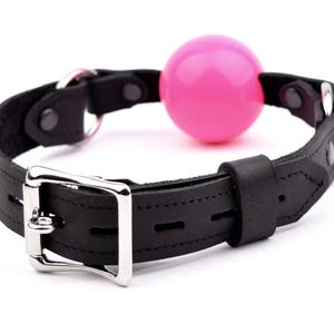 Handgefertigter Zuhalte Ball Knebel schwarz doppelt genäht LUXUS WEICHES LEDER bdsm Fesselung Fetisch Meister Herrin Ga03blkPnk Bild 2