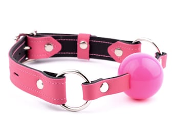 Hot Pink Ball gag Ballgag Bondage bdsm premium quality leather locking by Mercy Industries Ga03pnkpnk