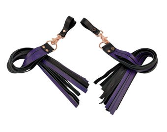 Black Purple Nappa Leather Finger Floggers – Rose Gold Hardware, Handcrafted Australia
