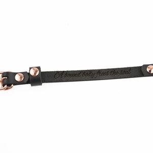 Secret Message Kitten Bell Custom Engraved Collar Handcrafted Leather with Rose Gold O-Ring & Kitty Bell Choker col52rgbl image 3