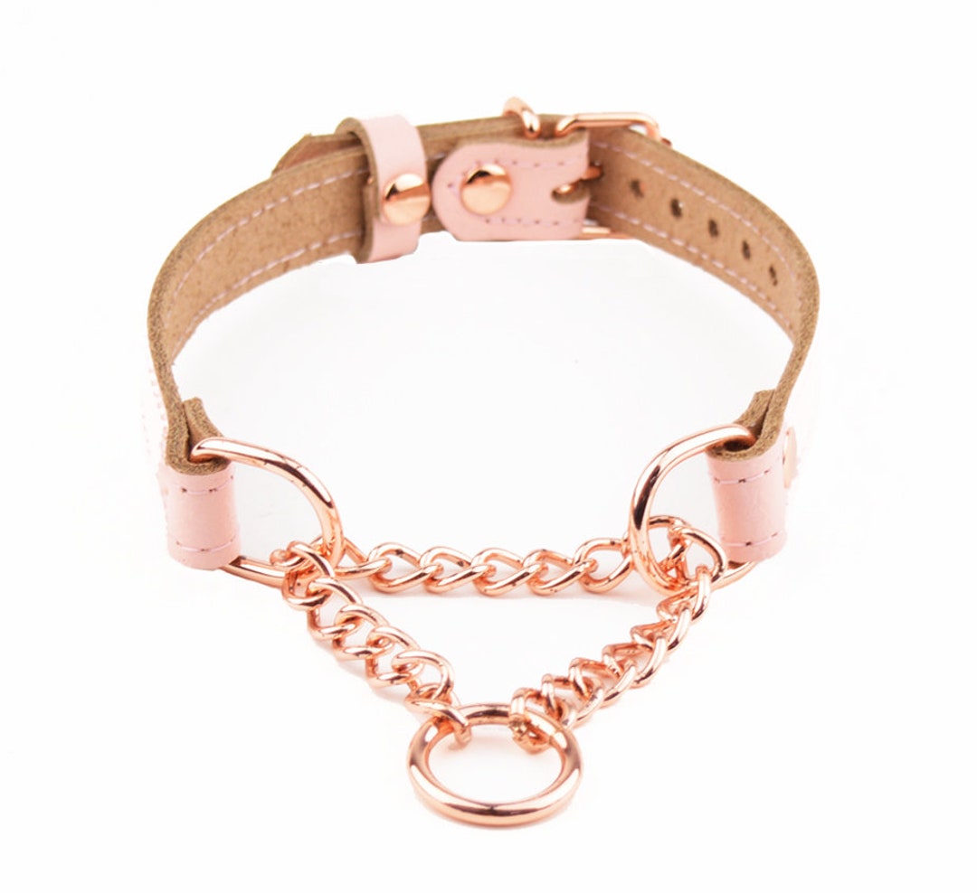 Blush Pink Leather & Rose Gold Martingale Amare Day Collar Submissive
