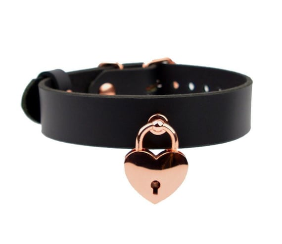 Black Leather Amare Day Collar with Custom Engraved Rose Gold Love Hea –  Mercy Industries