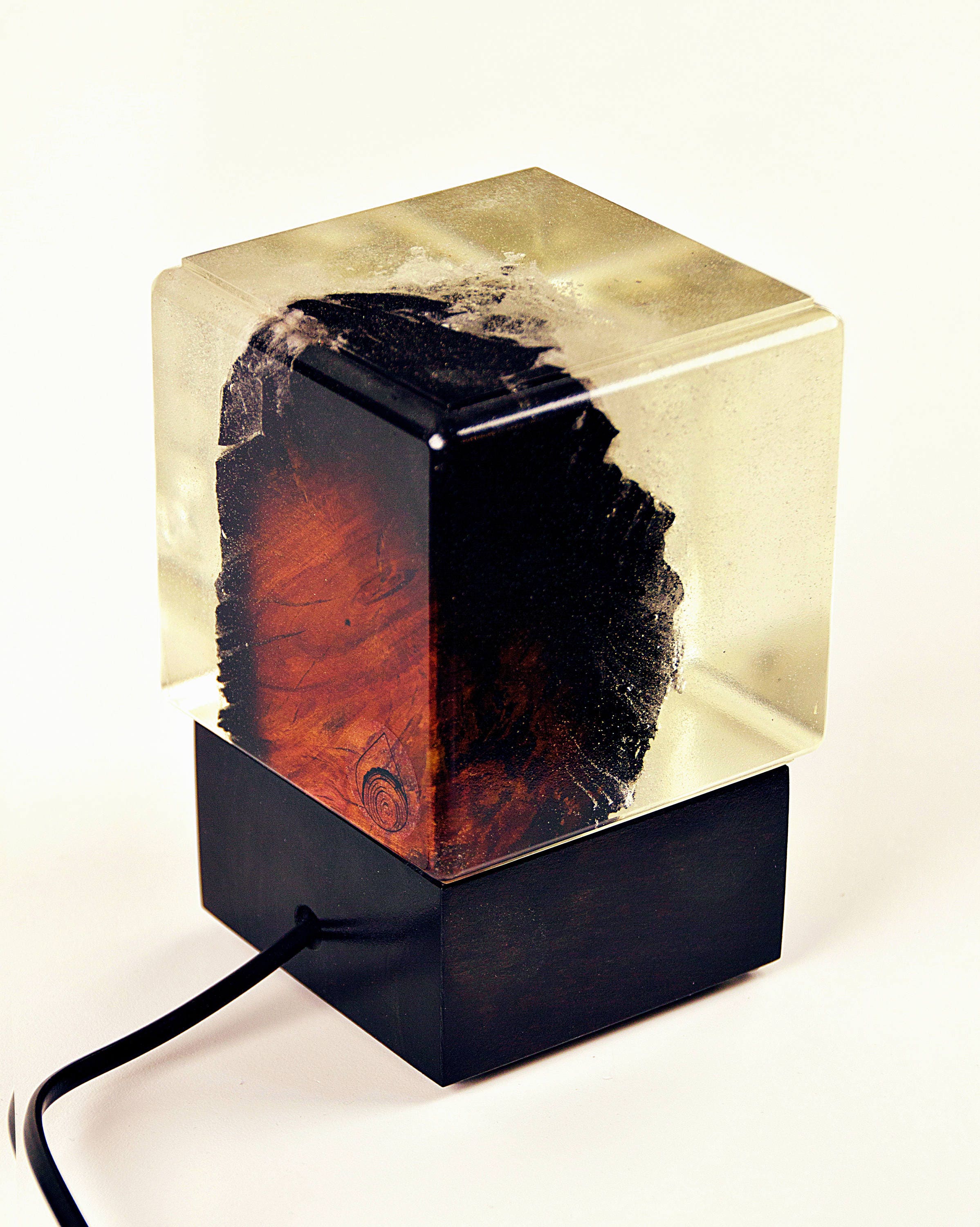 Burned plum tree stump submerged in epoxy Resin Lamp Warm Etsy