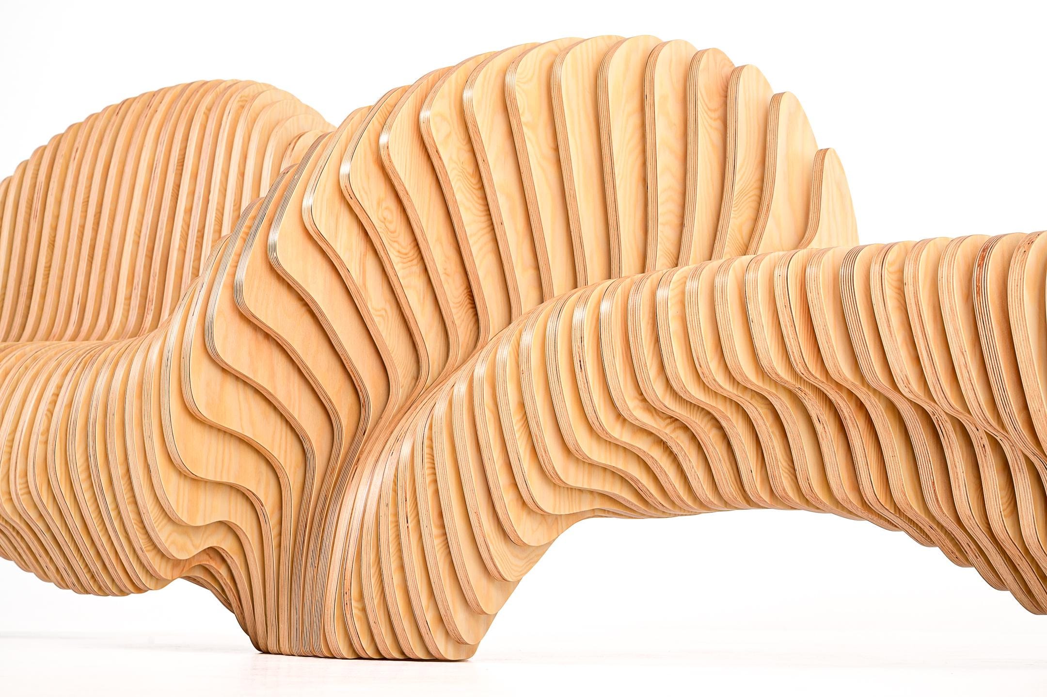 Parametric Wavy Bench | Plywood & Concrete, Modern Lobby Furniture - Etsy