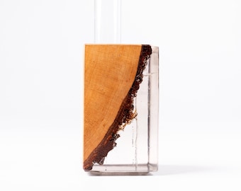Epoxy & Alder Wood One-Flower Vase | Minimalist Home Decor