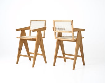 White Oak Cane Bar Stool | Chandigarh Style, Custom Made