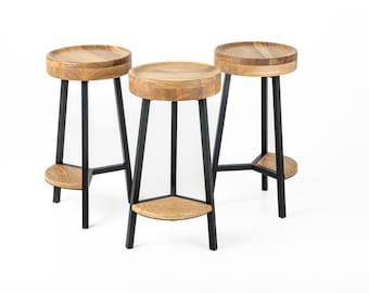 Oak & Steel Bar Stool | Modern Kitchen Counter Chair