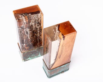 Custom Epoxy Award Statue | Alder Wood, Weathered Copper Base