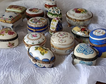 Vintage French Porcelain Trinket Box Collection, Floral Pill Boxes, Romantic Gift Ring Boxes