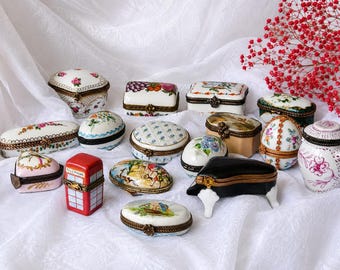 Vintage  French Fine Porcelain Trinket Box Collection Hand Painted Ring Gift Boxes
