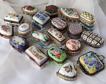 Colección de cajas vintage de porcelana fina francesa para baratijas, pastillas y anillos de regalo