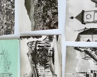 Jeu de cartes postales vintage pour la Suisse : souvenirs de voyage Fribourg des années 1950 en noir et blanc