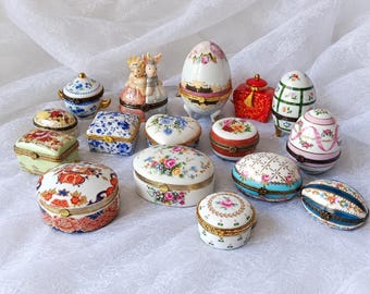 Coleção de caixinhas de porcelana francesa vintage, porta-comprimidos florais, caixas de anel românticas para presente.