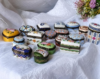 Vintage French Porcelain Art Pill Box Collection Romantic Ring Gift Boxes