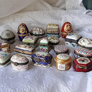 Vintage fransk porslinskonst pillerbox samling romantiska ringpresentaskar