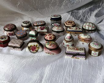 Vintage French Porcelain Pill Box – Hand-Painted Floral Trinket Ring Jewelry Case