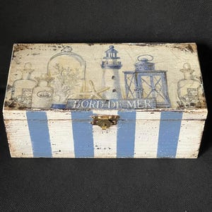 Handgemaakte sieradendoos met lades Nautische sieradendoos Shabby-chique houten opbergdoos Decoratieve houten kist met deksel Geschenken strandliefhebber