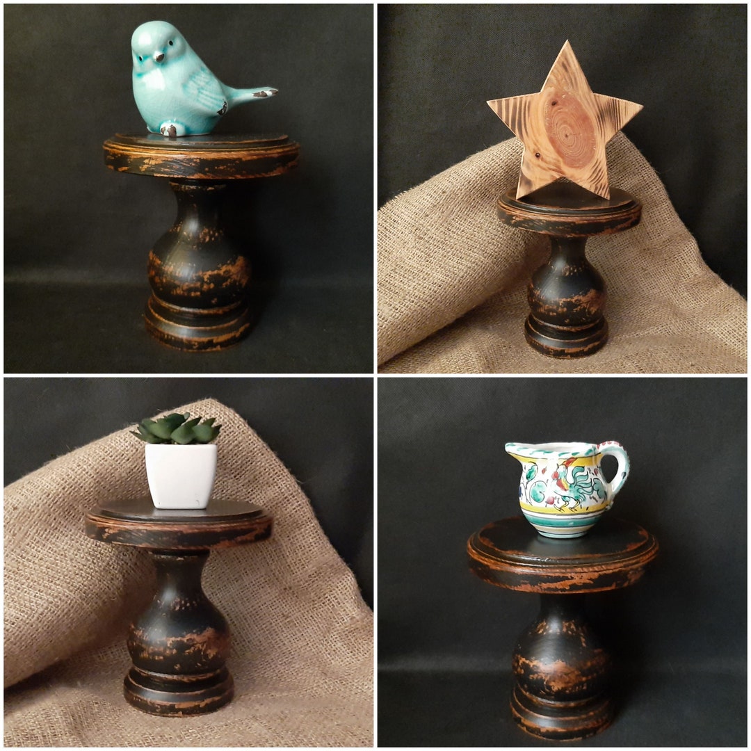 Black Wood Riser Mini Round Wood Stand Black Tray Riser Wooden Riser ...
