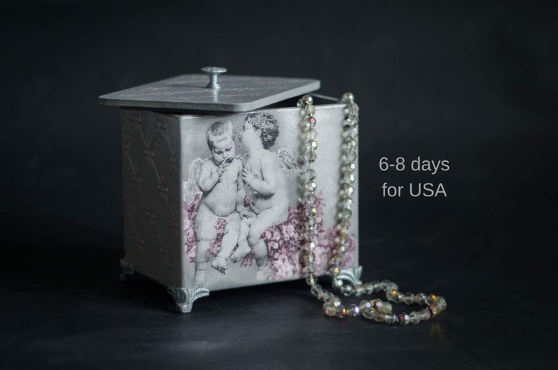 Decorative Box With Angel Decor Small Wood Box Decoupage Box Etsy
