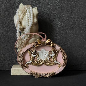 Handmade Shabby Chic Cherub Wall Plaque - Pink & Gold Coquette Decor