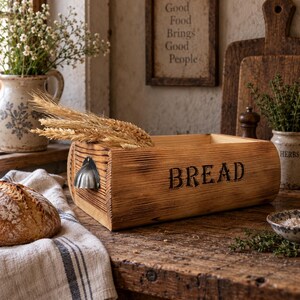 Handmade Charred Pine Bread Box, French Country Kitchen Storage, Rustic Farmhouse