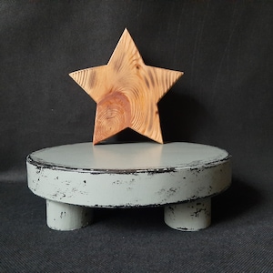 Cottage chic serving stand Round wood display Wood farmhouse round riser French cottage decor Round wood green riser