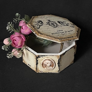 Shabby Chic decoupagedoos Houten snuisterijdoos Decoratieve opbergdozen met deksel Franse landelijke doos Vintage stijl boudoirdoos
