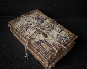 Conjunto de libros decorativos Toile de Jouy: Decoración de estantería estilo francés sepia