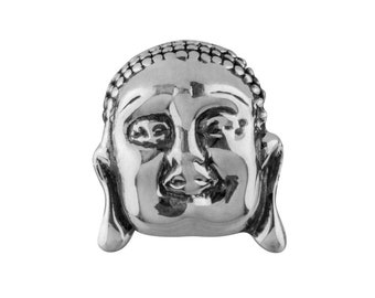 Solid 925 Sterling Silver Buddha Head Bead - 925 Silver Spacer Bead -