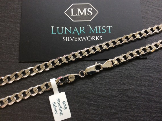 Solid Sterling Silver Curb Chain Diamond Wide 925 Solid