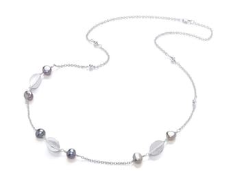 Argentium Silver Slotted Oval And Pearl Necklace Kit - Self Assembly Jewellery Kit - Necklace Kit