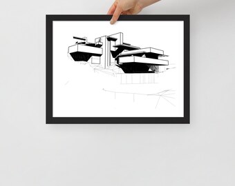 Frank Lloyd Wright Line Art Poster - Black Frame, Modern Architecture