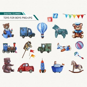 Clipart de brinquedos Clip art de brinquedo em aquarela, jogo infantil, clipart de aniversário, download instantâneo, uso comercial, ok